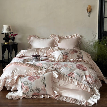 Vintage Elegant Flower Rose Decorative Egyptian Cotton 1000TC Bedding Set